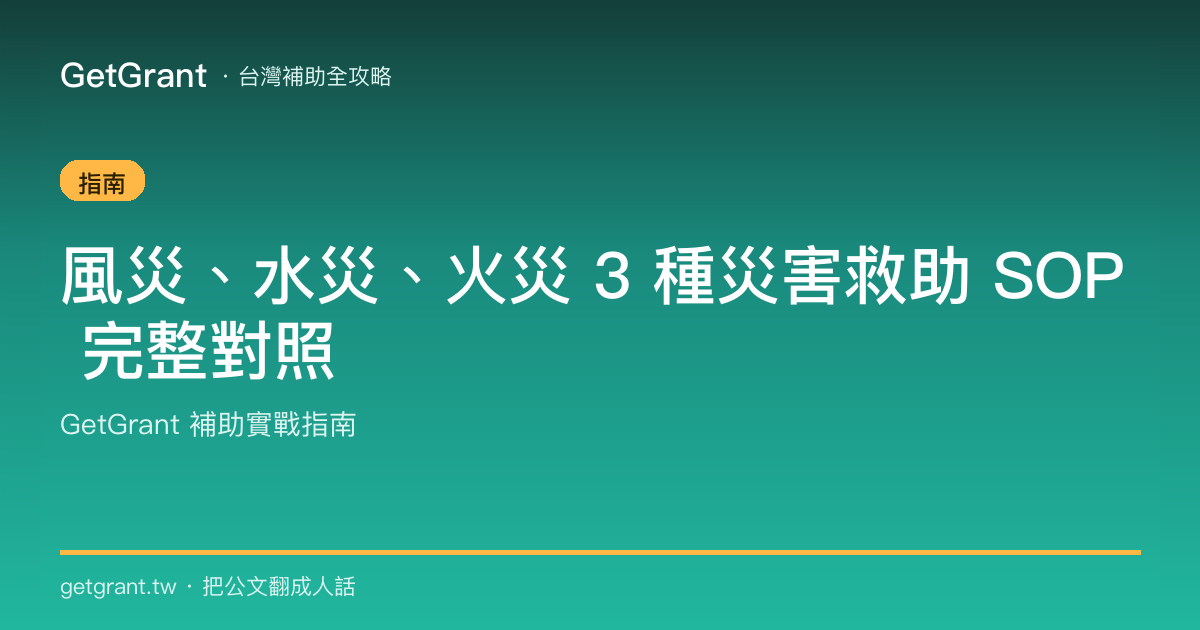 風災、水災、火災 3 種災害救助 SOP 完整對照