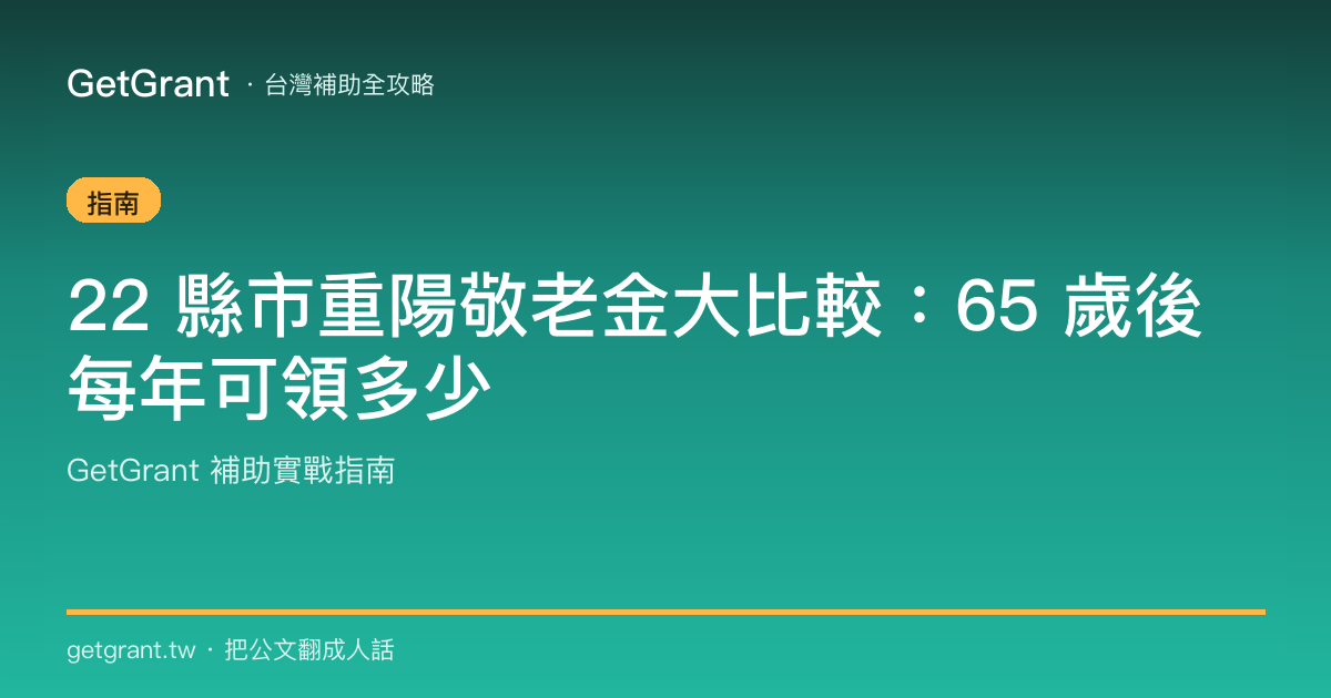 22 縣市重陽敬老金大比較:65 歲後每年可領多少